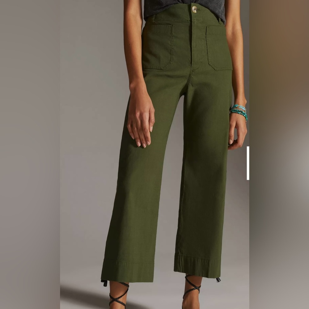 Anthropologie Colette Cropped Wide-Leg Pants by Maeve - green